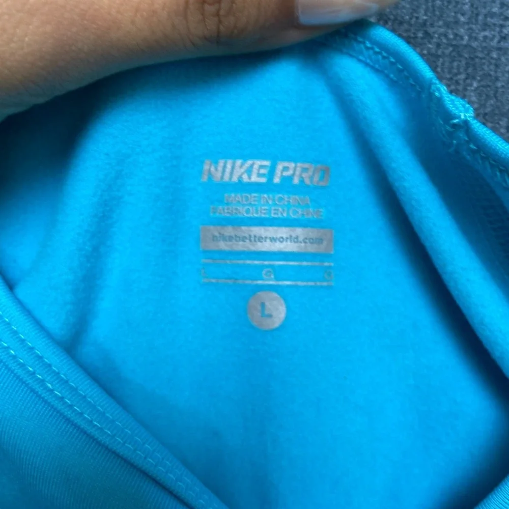 Nike Pro Dri Fit Training Shirt Mens Large Blue Swoosh Logo Raglan Sleeve Sports